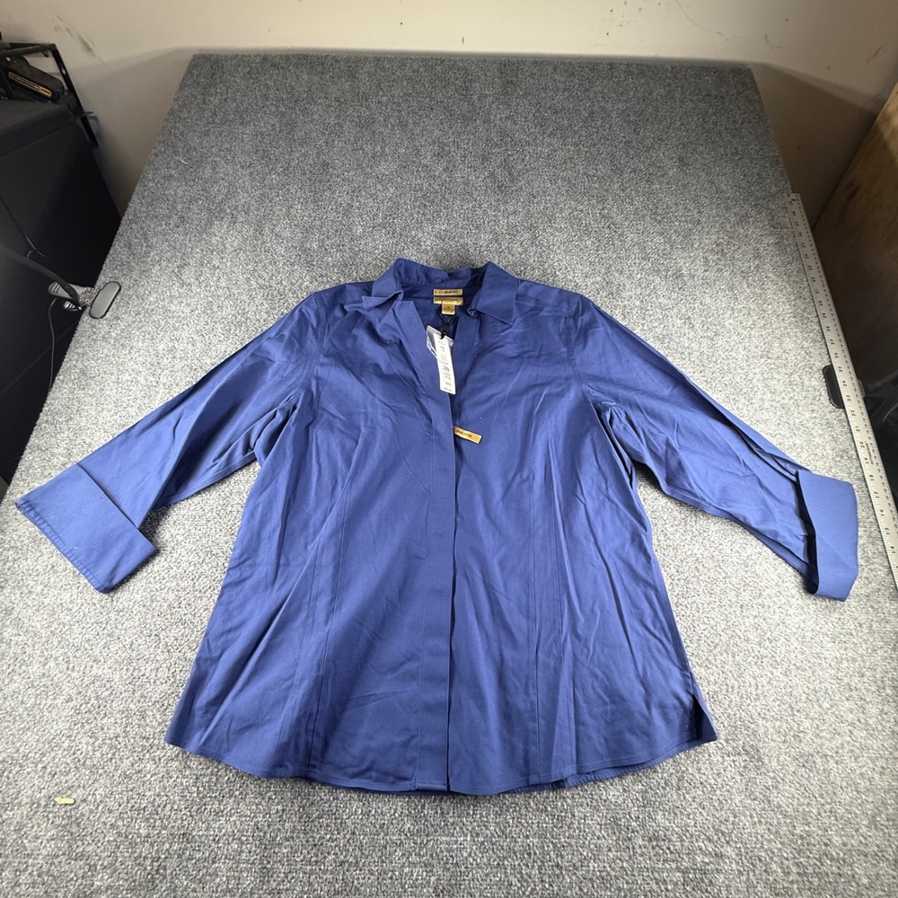 Investments Taylor High Sea Navy Cotton Hidden Button Down Shirt Size 18 NEW